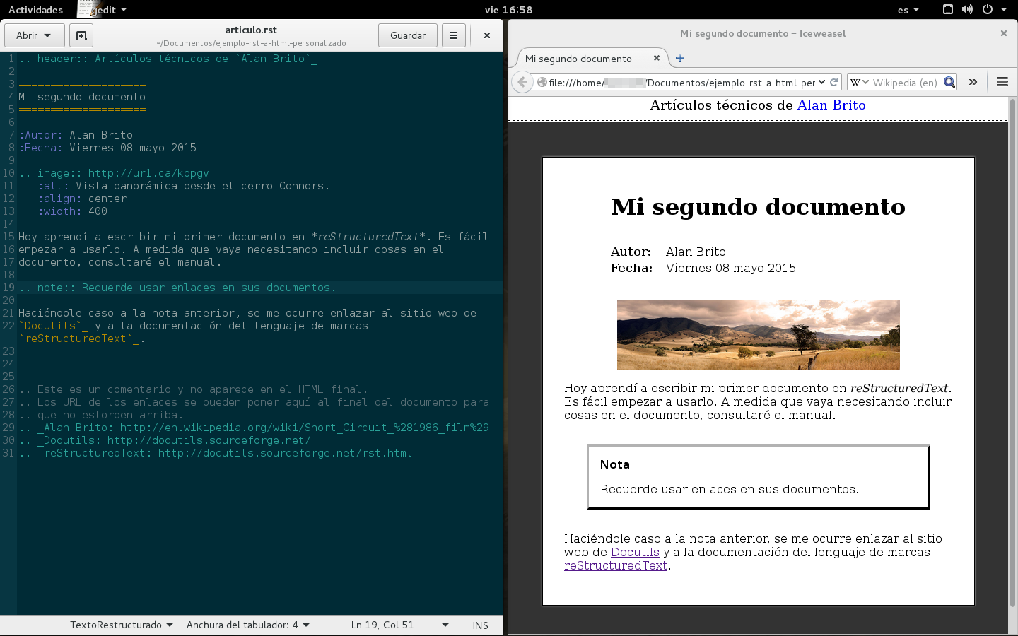 Figura 2. Documento reStructuredText convertido en HTML con propiedades personalizadas.