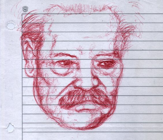 Face of an adult man with mustache (pen on paper. From someone's photograph).