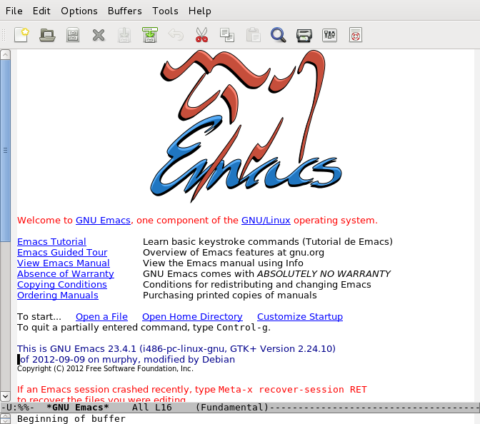 Pantallazo de Emacs 23 para escritorio (versión GTK+).