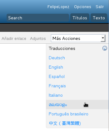 Selector de traducciones en el sitio Web de gNewSense