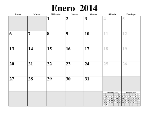 Primera página de calendario multipágina 2014, enero.